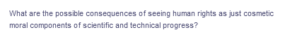 What are the possible consequences of seeing human rights as just cosmetic
moral components of scientific and technical progress?