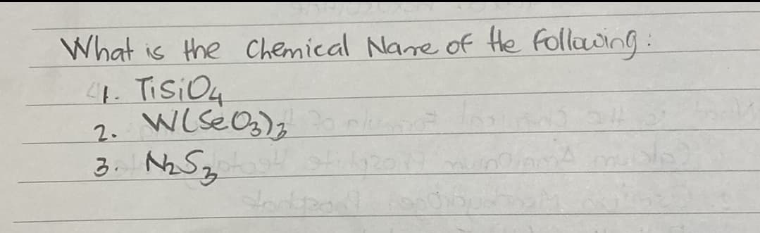 What
is the Chemical Nare of He follacing:
. TisiO4
2.
