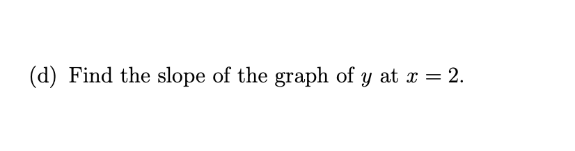 (d) Find the slope of the graph of y at x =
= 2.