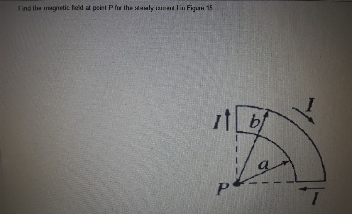 Find the magnetic field at point P for the steady current I in Figure 15.
1t
bi
