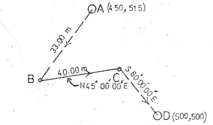 33.00 m
DA (4 50, 515)
B 40.00m
S 60 00 00 E
C₂
N45 00 00 E
OD (500,500)