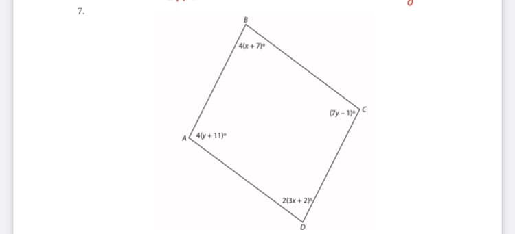 7.
4(x + 7)
(7y - 1))C
A 4y + 11)
2(3x + 2)/
