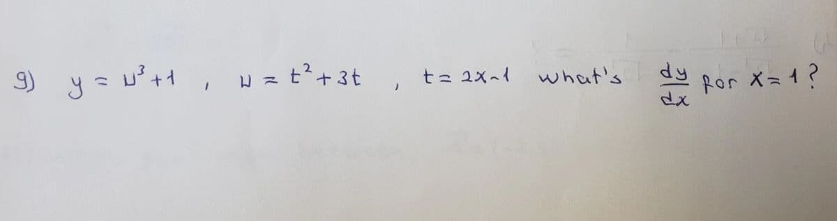 g) y = W³++, w = +²+³+, t=2x-1
what's dy
dx
for X = 1 ?