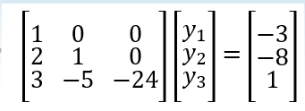 1
2 1
y1
-3
Y2=
-8
3 -5 -24||y3
1
