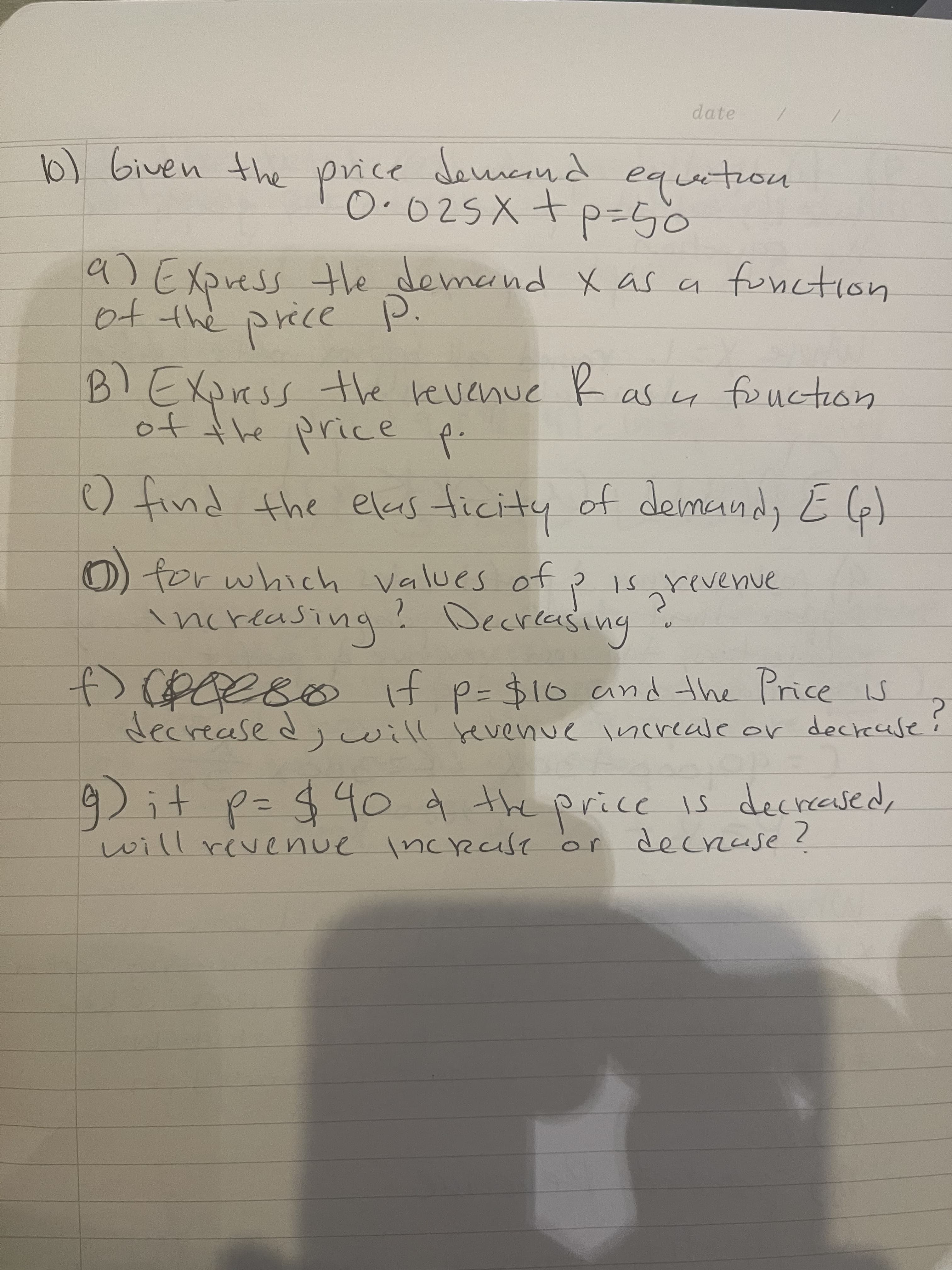 O for which values of ?
increasing ! Decrasing
15 revenue
