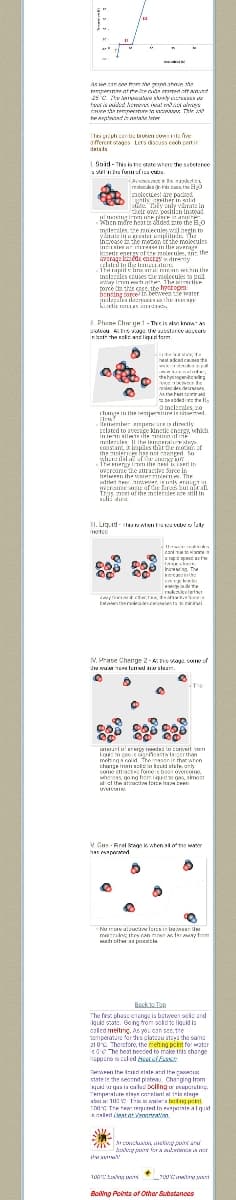 25 e. Mv ats E
beangnntantae rw
affercnt oages Lers disouss coch pertir
delsts
I Soid- Ts ko e tete where te sabnce
malska H
aolecuel re paced
ily aiherin elt
akir ov poslil:n instoad
ming irm e ane
When more he31s aded o the E0
melestes e noecules wi egin to
ylanala in al pliluin. he
in e he moon behe mokcules
insin TIT in Ihe weng
kietr enerwatemolerujes sn thm
wzrage kdc enictzydiraiy
elatil tu fle t ilu
ThH rapirl v lane ira mn wihin the
maleriles cuses e ndecukes to pail
y tmem oti aite The mrtie
Donce t this cIst.ite hyopen
benting torce) In beeweentewater
kintit as i
I Phue Chur y1- Theis A kw
Inbeth teeElidtorm.
hest akedeK
ww
n nalud,
e Nr Ie
mojec
Aa erir ad
=beaddedivta lis
om:lerles, xo
hng in th uE
Ilemter mpen ureinlinily
Eclated to 2ige kinetic cnerg, wtich
In IFT llih Tten al
Coasan, inpiles thit te nociol. :
the Toler hag nat canped So
wliuts del f a y u
kier in
ovEroone te arani: Sarce in
hetwen ihe warer PI The
wtrlat Mer i ly ar
r ea of tar faro unit af
Thus et of th nlerrler are till in
selii d
pe t
Inevg The
benara.c ra Mnirirui
N. Prase Chenge 2-As aya f
Je wu nEa lund aleam.
To o pa agroanygerthan
mehngi calid The inie ihar when
Soe ena force s boen overcome.
w s go ng fiom liqudo g, imost
lel the atiact loe haeen
V GH - Aral ew when ne Mner
Nu Nul l bawen UN
mri thes can we .I ytim
adi oltar a puedtle
Becki Tee
The frs. phaac enangs is batween sci and
Iquid ozate. Gong trom sclde liquid is
caled melting. Ae you can see.1ne
emperanue fer ths alnau stiga the sama
210% Thesetore, the met ng pcht for water
coe he heat neted to make this charge
happeno io celed st s
lte rut siale ard Ite aecs
state ie he ceoond pintea Chsiging trom
ud ya ia a lad bellng u t
abat 10 Y T er's btn pnt
mC The tear eied in pie alqit
hoty p for a natviwca ncr
it
100A IN
Bolng Points of Oher Substanees
