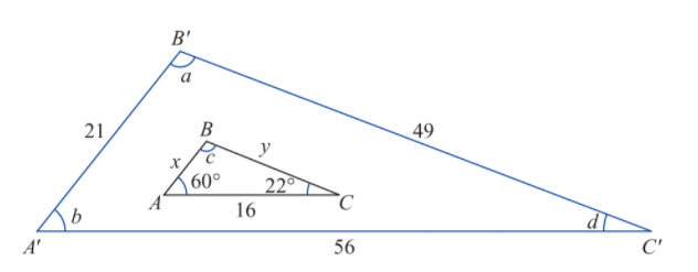 B'
a
21
B
49
y
60°
22
16
A'
56
C'
