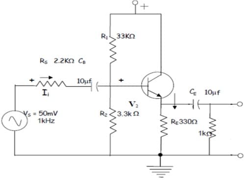 33KO
Rs 2.2KN Ce
10uf
I
G 10uf
Ys = 50mV
1kHz
3.3k2
%3D
RE3302
1k
ww
