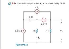 8.61 Use nodal analysis to find V, in the cireuit in Fig. P8.61.
102
1,
Figure PB.61
