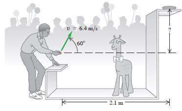 v = 6.4 m/s
60°
2.1 m
不
