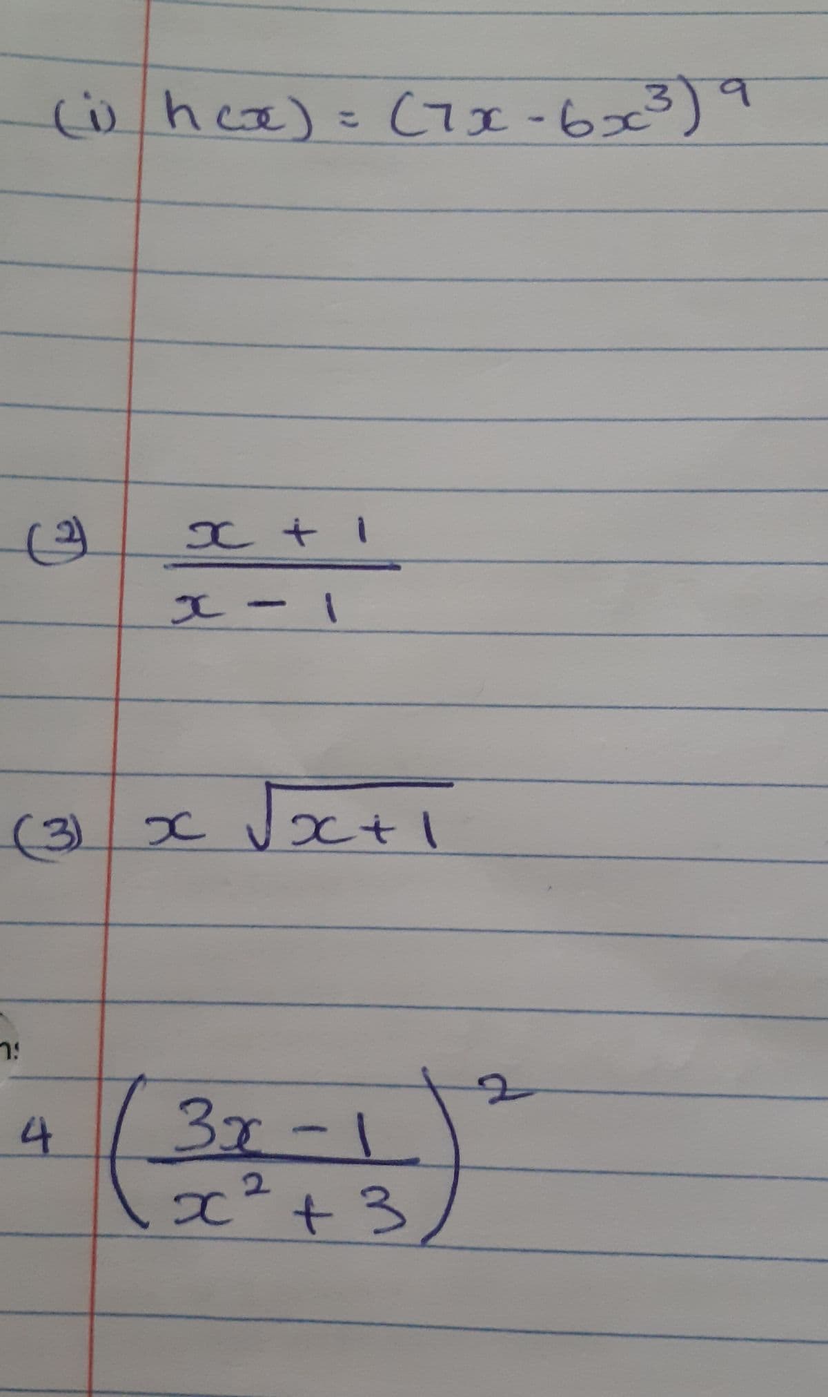 (i) hca) = (ix-6-03)
2기
(2)
+1
(3) x voc + 1
4
1
32-1
2x2 +3
2
9