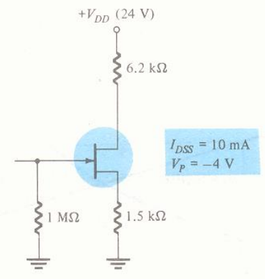 +VDp (24 V)
6.2 k2
IDss = 10 mA
Vp = -4 V
%3D
%3D
MS2
1.5 k2
