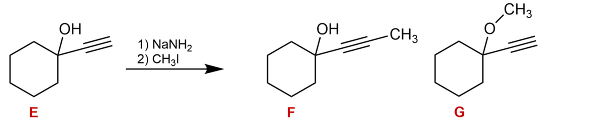 E
ОН
1) NaNH2
2) CHzl
F
ОН
-CH3
G
CH3