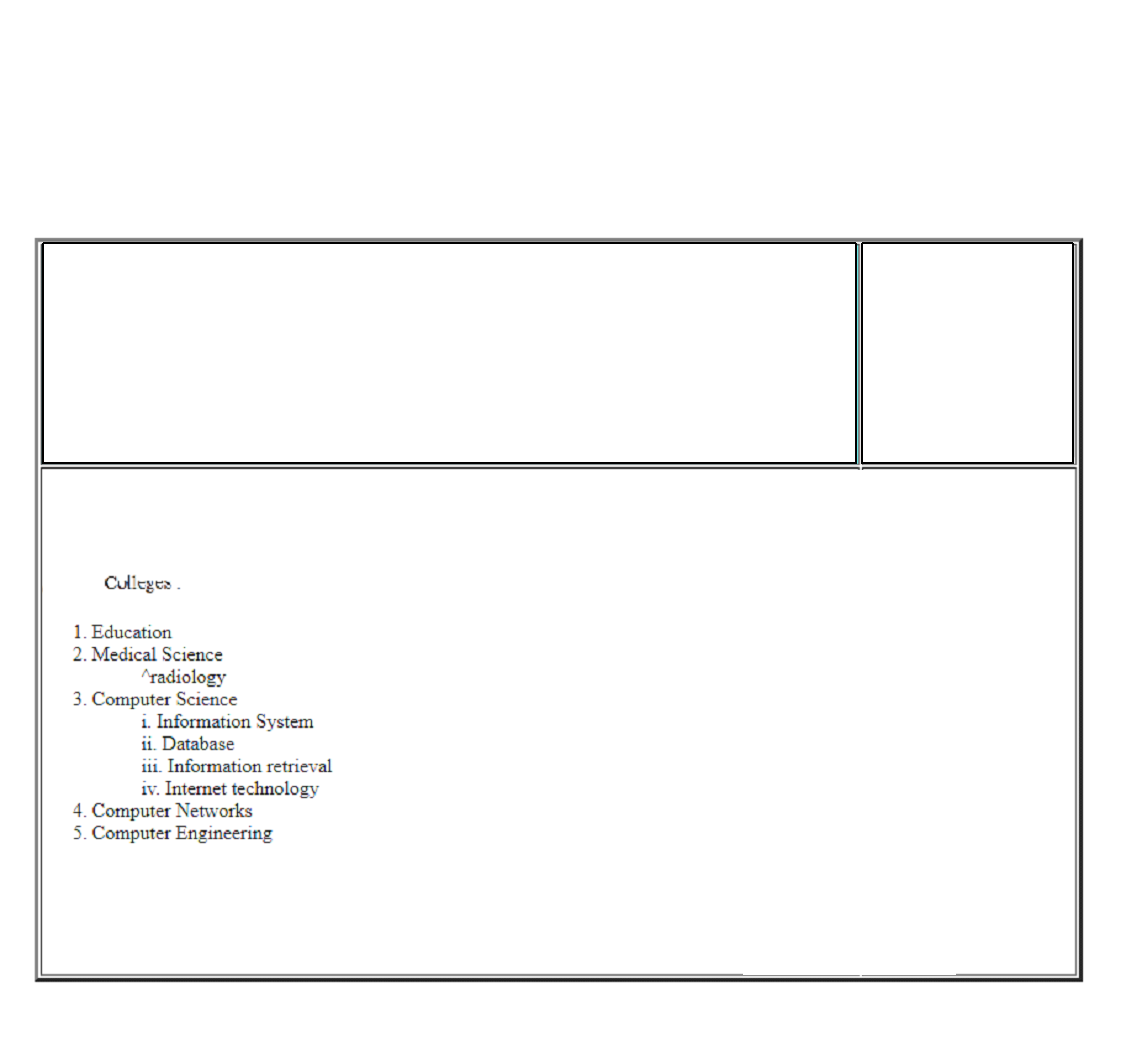 Culleyta .
1. Education
2. Medical Science
^radiology
3. Computer Science
i. Information System
ii. Database
i1i. Information retrieval
iv. Internet technology
4. Computer Networks
5. Computer Engineering
