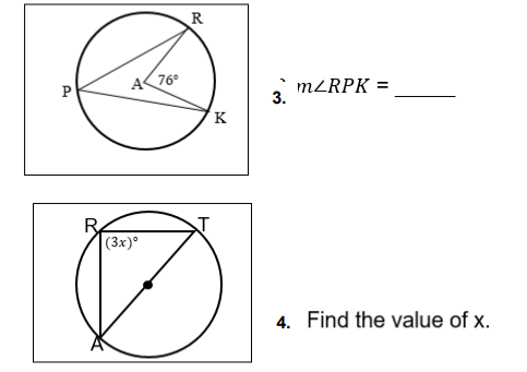 R
AK76°
MZRPK =
3.
P
|(3x)°
4. Find the value of x.

