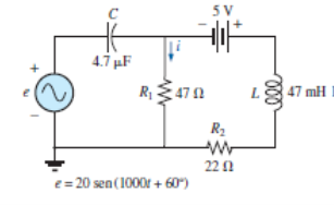 北
4.7 F
V
千
R470
e = 20 sen(1000t + 60°)
R₂
220
voo
| 47 mH