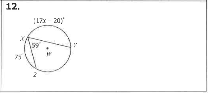 12.
(17x – 20)°
59
Y
75°
