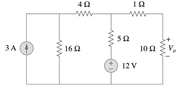 4Ω
1Ω
5Ω
ЗА (
16 Q
10 Ω
Vo
12 V
