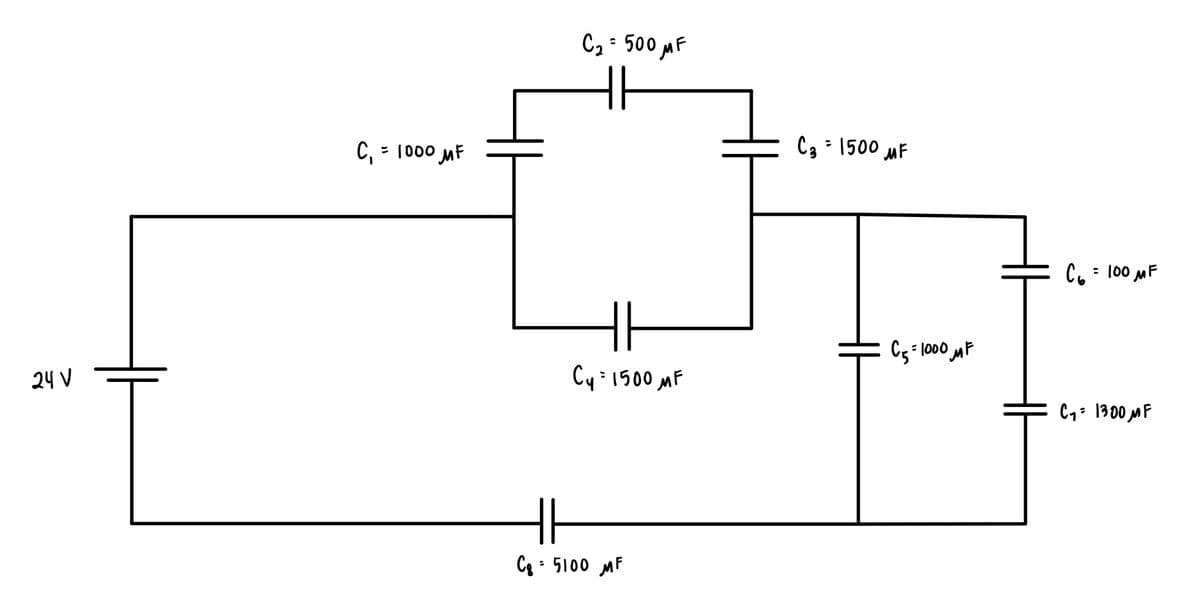 C2 : 500 MF
C,
= 1000 MF
Сз 1500 мF
: 100 MF
C5- 1000 MF
24 V
Cy 1500 MF
C7: 1300 MF
Cg - 5100 MF
