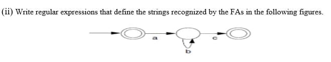 (ii) Write regular expressions that define the strings recognized by the FAs in the following figures.