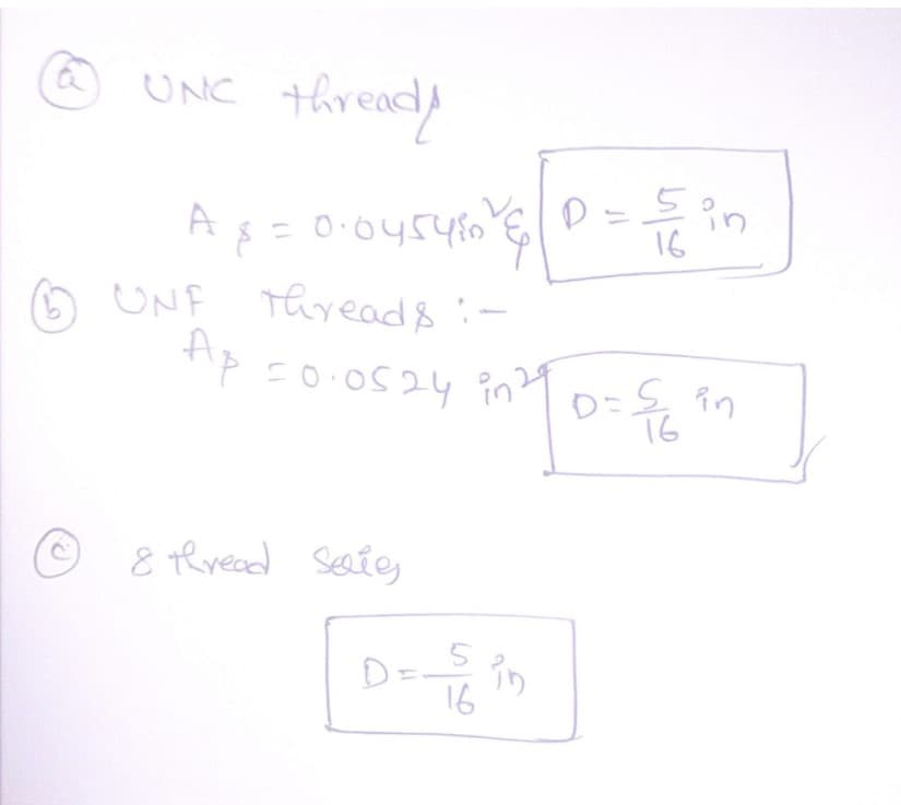 C
UNC threads
A $ = 0·0454³n"
UNF Threads :-
0
5
D=-18 in
16
50
16
D=S₂ in
ть
Hp ≤0·0524 in 29.
& thread Saig
in