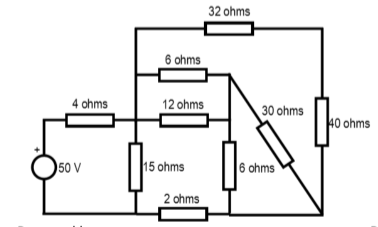 32 ohms
6 ohms
4 ohms
12 ohms
30 ohms
40 ohms
50 V
15 ohms
6 ohms
2 ohms
