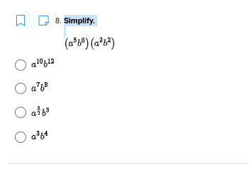 8. Simplify.
a10612
