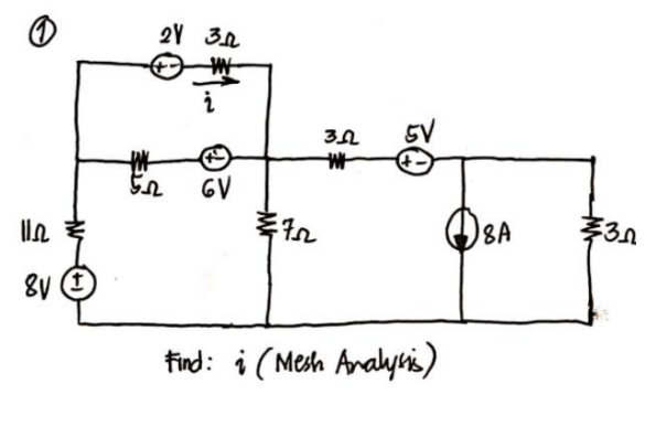 21 30
5V
GV
8A
多30
8V
find: i (Mesh Analyris)
