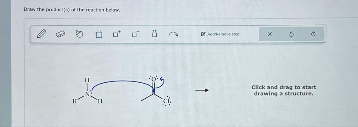 Draw the product(s) of the reaction below.
D
H
o* σ ö
H
H
st
Add/Remove step
× 5
Click and drag to start
drawing a structure.