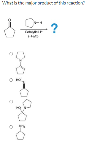 What is the major product of this reaction?
0 но
Catalytic H+
(H₂O)
HO N
N-H
NH₂
?