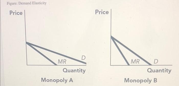Figure: Demand Elasticity
Price
MR
D
Quantity
Monopoly A
Price
MR
D
Quantity
Monopoly B