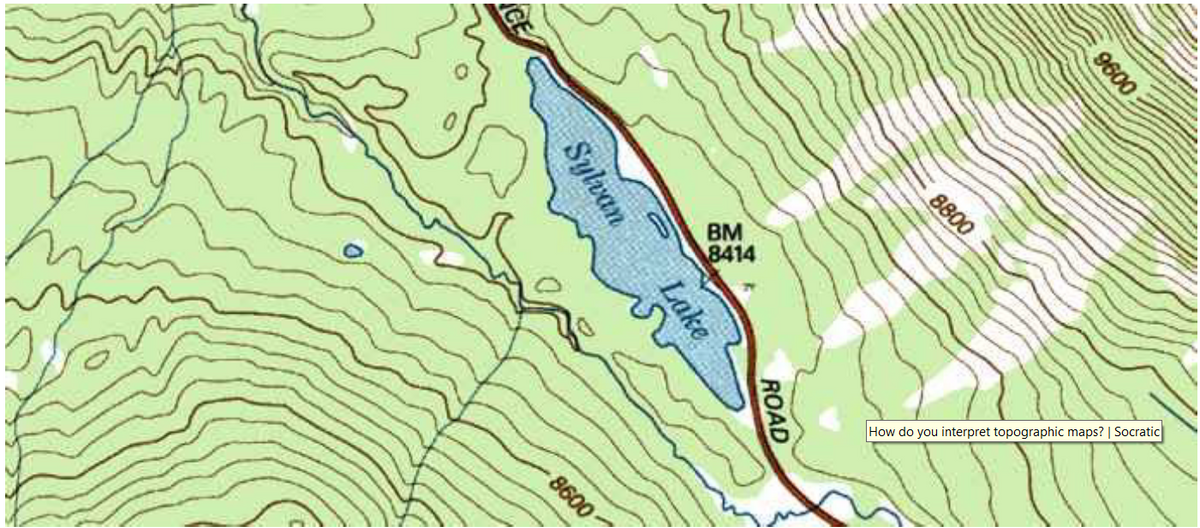 9600
8800
BM
8414
How do you interpret topographic maps? | Socratic
8600
ROAD
Lake
Sylvan
