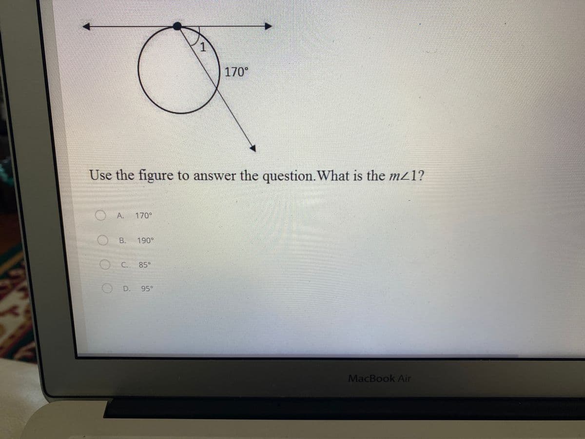 170°
Use the figure to answer the question. What is the mz1?
O A.
170°
B.
190°
O C.
85°
O D.
95°
MacBook Air
