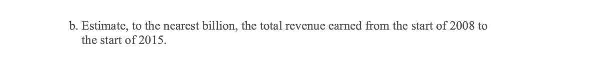 b. Estimate, to the nearest billion, the total revenue earned from the start of 2008 to
the start of 2015.