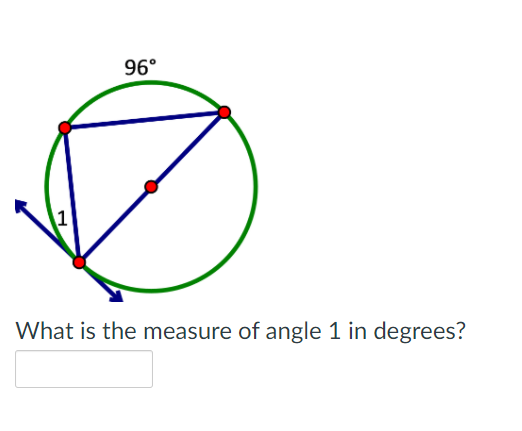96°
1
What is the measure of angle 1 in degrees?
