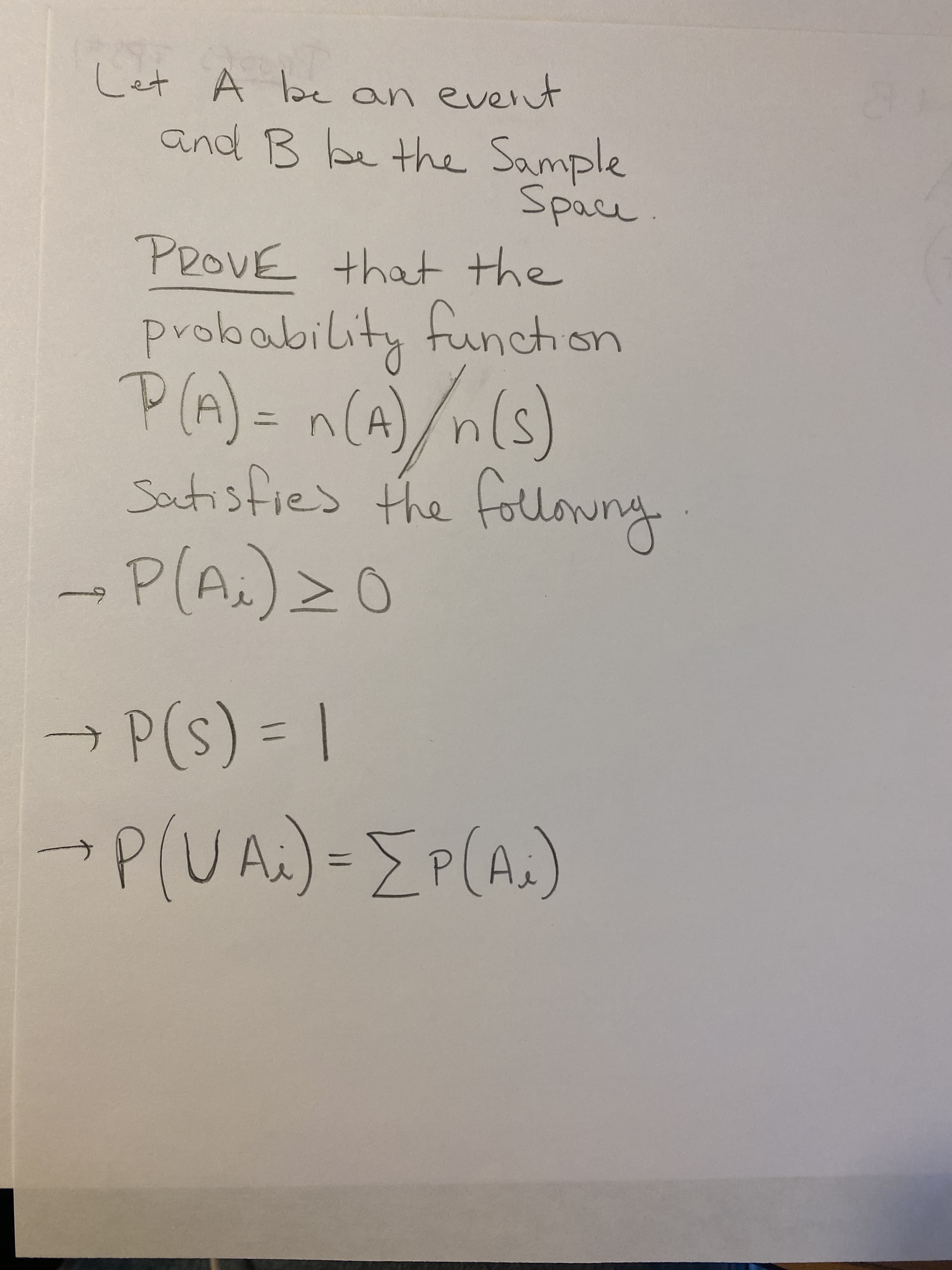 for
| = (s)d -
%3D
the
Spa
-P(UAn)=EP(A)
probability function
and B be the Sample
Cet A be an event
