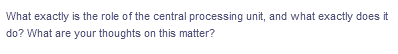 What exactly is the role of the central processing unit, and what exactly does it
do? What are your thoughts on this matter?