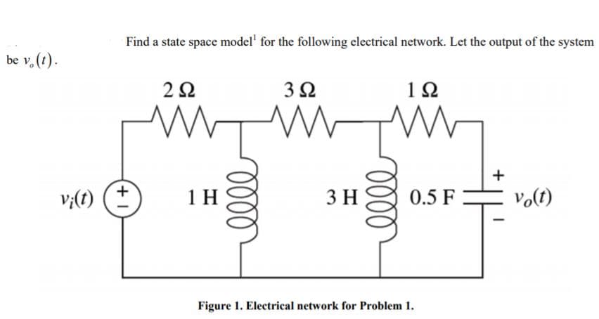 Find a state space model' for the following electrical network. Let the output of the system
