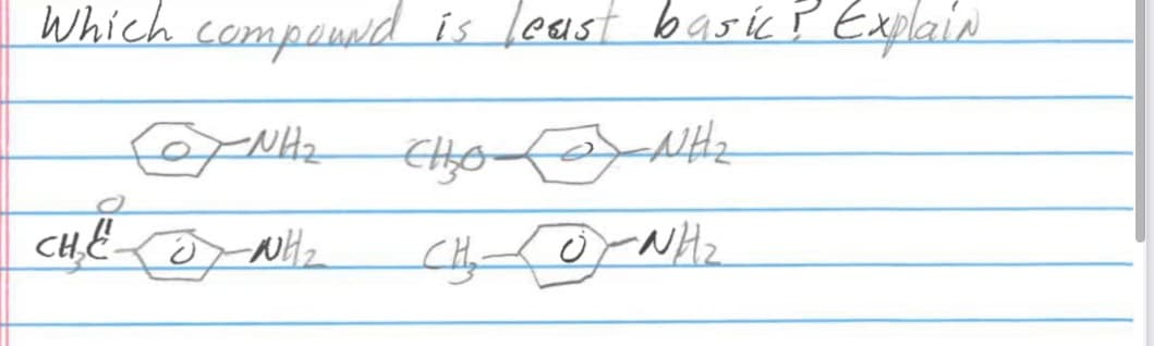 Which compound is least basic ? Explain.
-NH₂
tâNH CHO fan
CHO NH
O
CHE WH₂