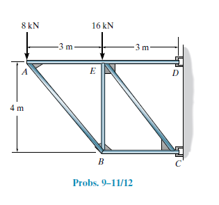 8 kN
16 kN
3 m
3 m
A
E
D
4 m
Probs. 9–11/12
