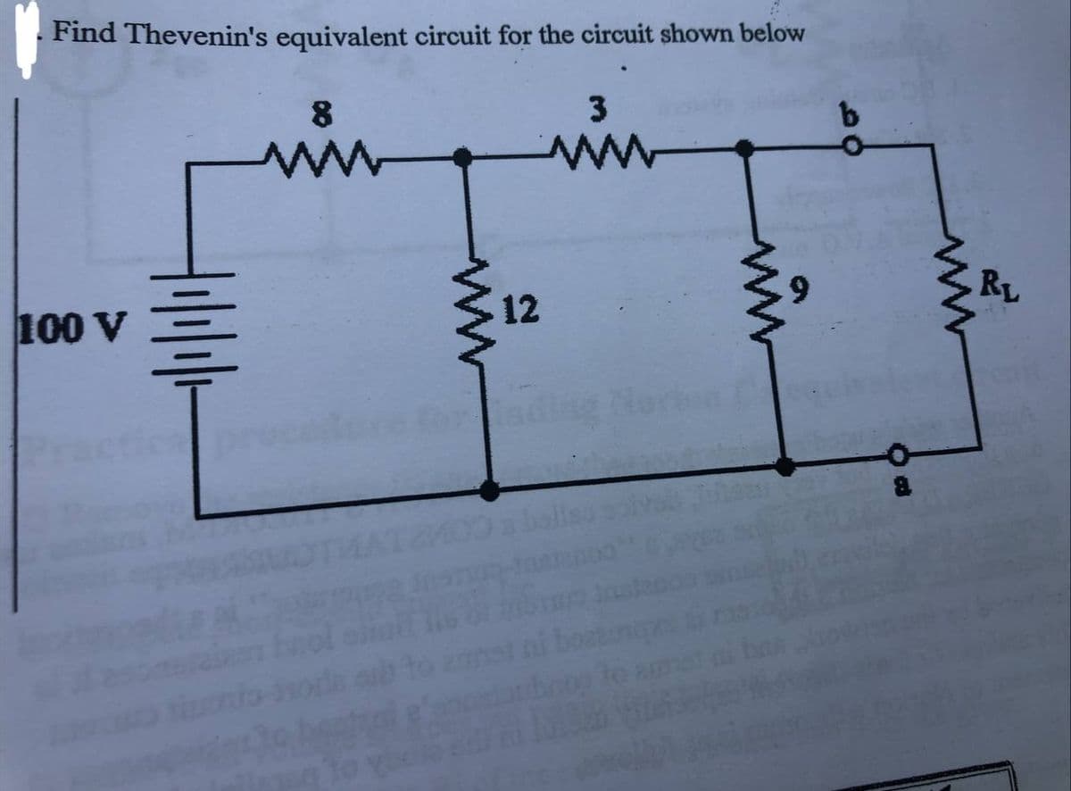 Find Thevenin's equivalent circuit for the circuit shown below
8
RL
12
100 V
