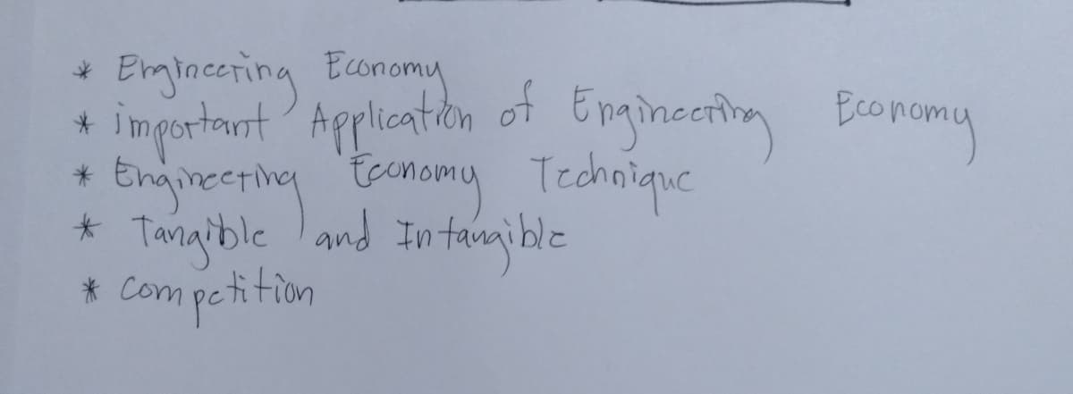 *
Engineering Economy
important Application of Engineering Economy
*
*
Enginecting Economy Technique
* Tangible and Intangible
and In
* competition