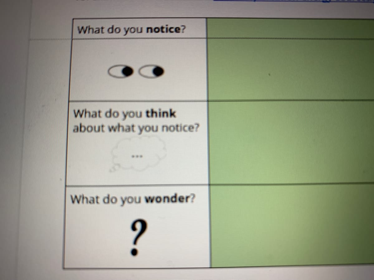 What do you notice?
What do you think
about what you notice?
***
What do you wonder?
