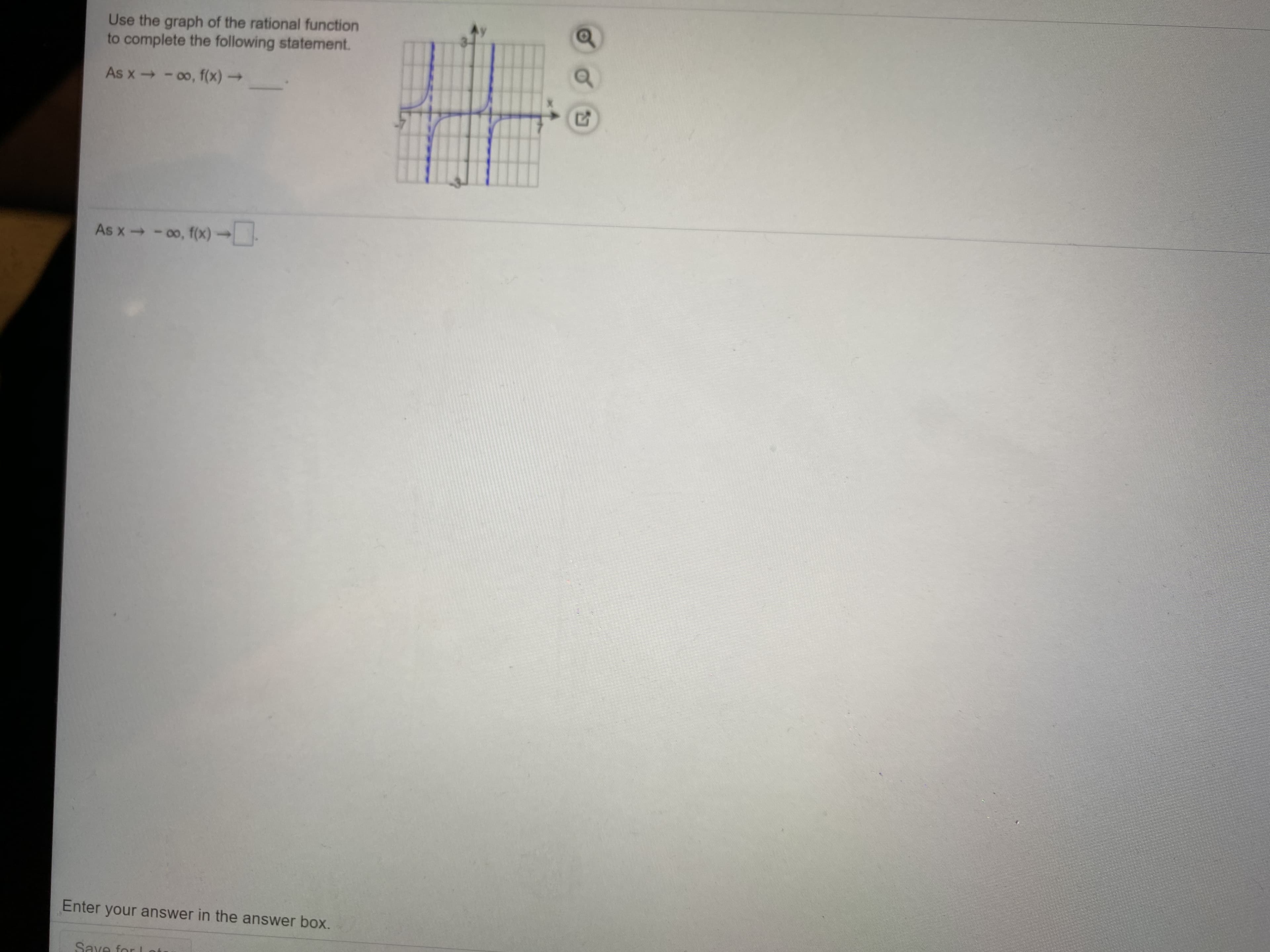 Use the graph of the rational function
to complete the following statement.
As x - 00, f(x)→
As x - 00, f(x)→
