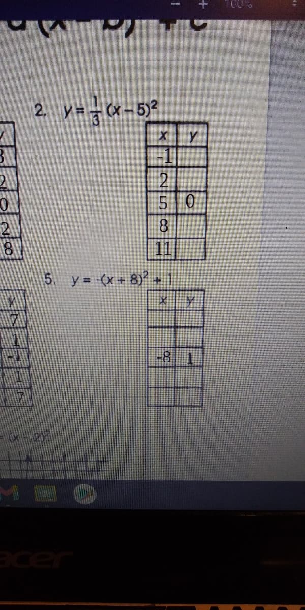 100%
2. y= x-5
-1
50
8.
11
y = -(x +8) +1
-8 1.
acer
