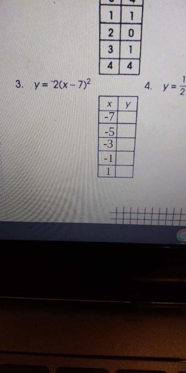 1 1
3. y= 2(x-7)2
4. y 2
y
-7
-5
-3
-1
1
ㅇ
4.
2.
3.
4.
