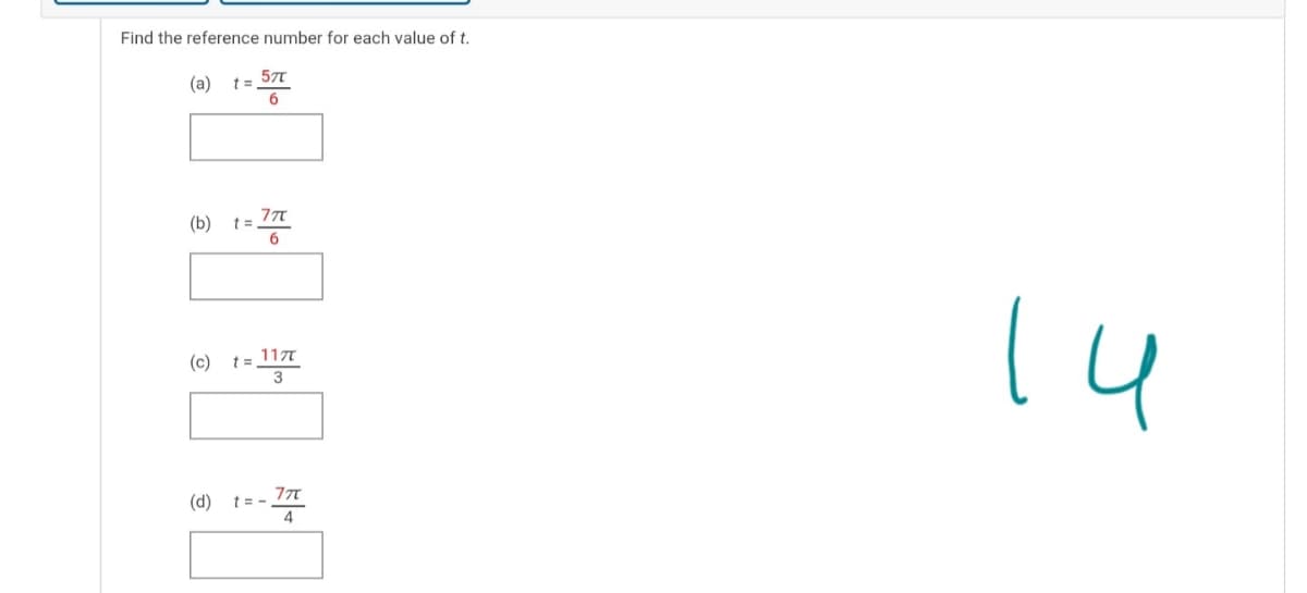 Find the reference number for each value of t.
571
(a)
6.
(b)
6
117
(c) t =
3
t=- 77
4
(d)
