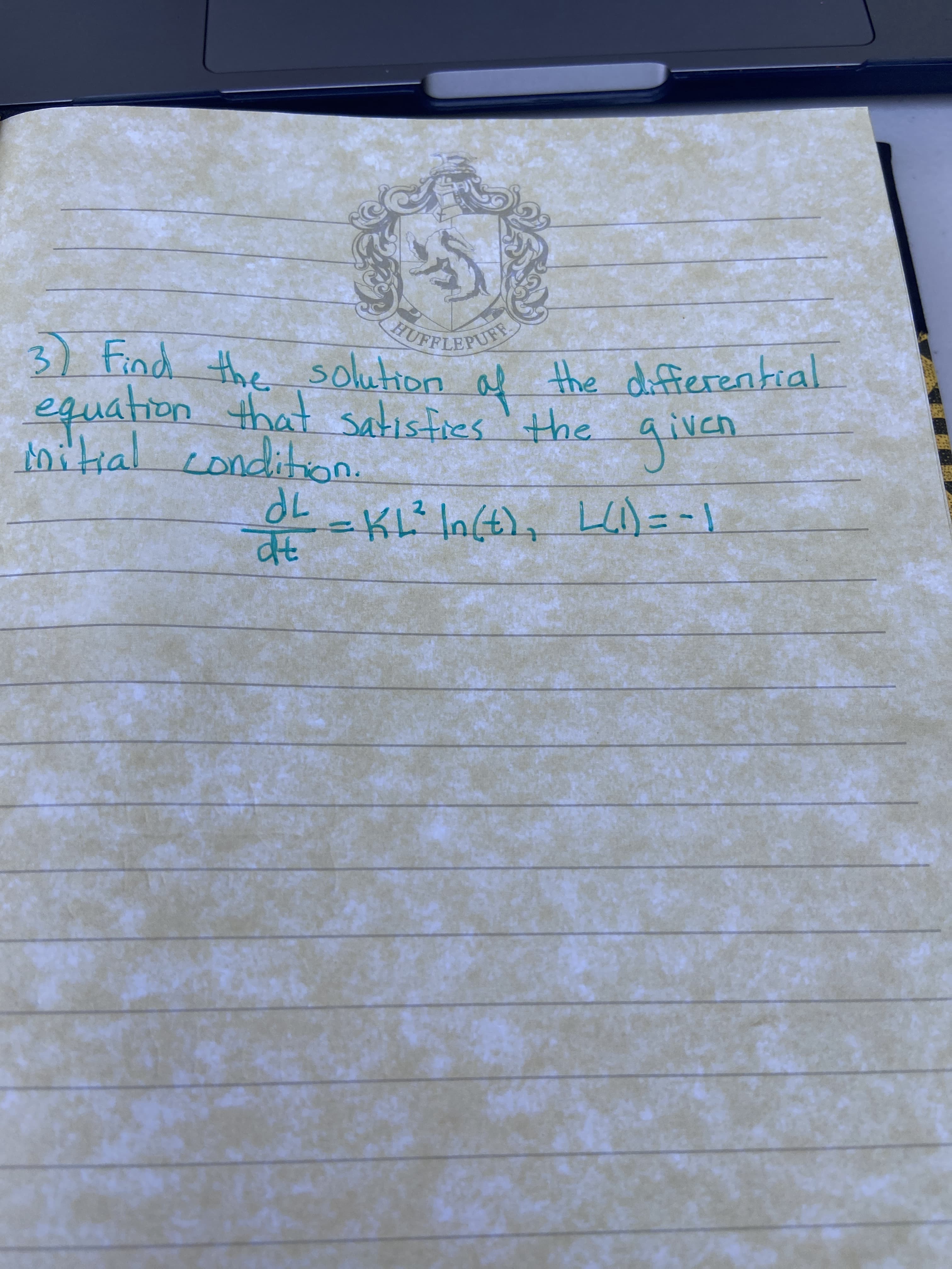 UFFLEPUR
Find the solution
the differential
equation that qivCD
conditon
of
satisties'the
given
mitial .
-KにIn(t)
La)=-
