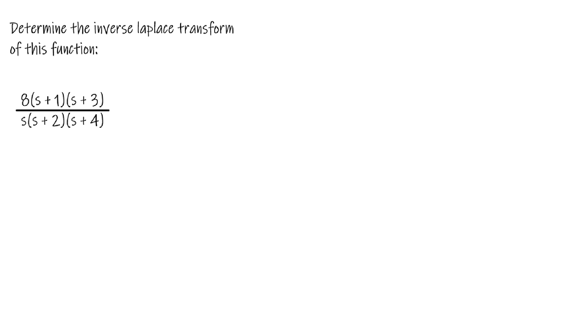 Determine the inverse laplace transform
of this function:
8(s + 1)(s + 3)
s(s + 2)(s + 4)
