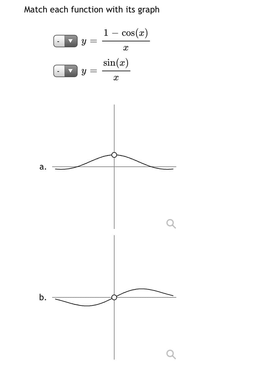 Match each function with its graph
1- cos(x)
sin(x)
a.
b.
